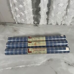 Vintage Lennon Pre-Pasted Vinyl Wallcovering Blue Geometric Floral 3 Rolls New
